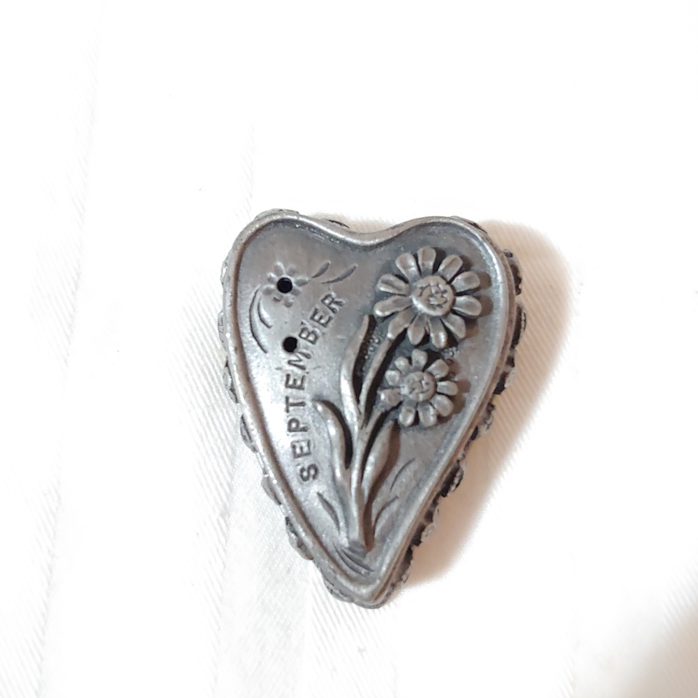 Vintage Heart-Shaped September Trinket & Brooch with Floral Design